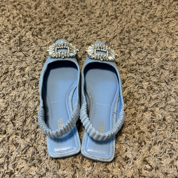 ZARA SHIMMERY DENIM SLINGBACK SHOES - Picture 3 of 4
